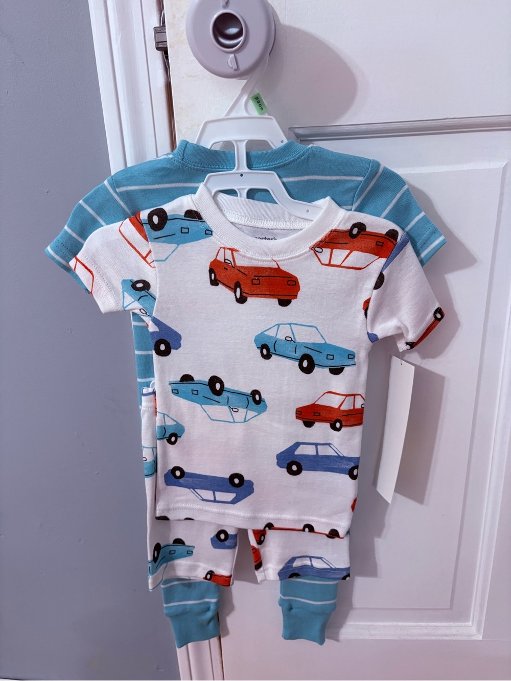Carter's White Car Print Pajama Set with Blue & Red Cars
